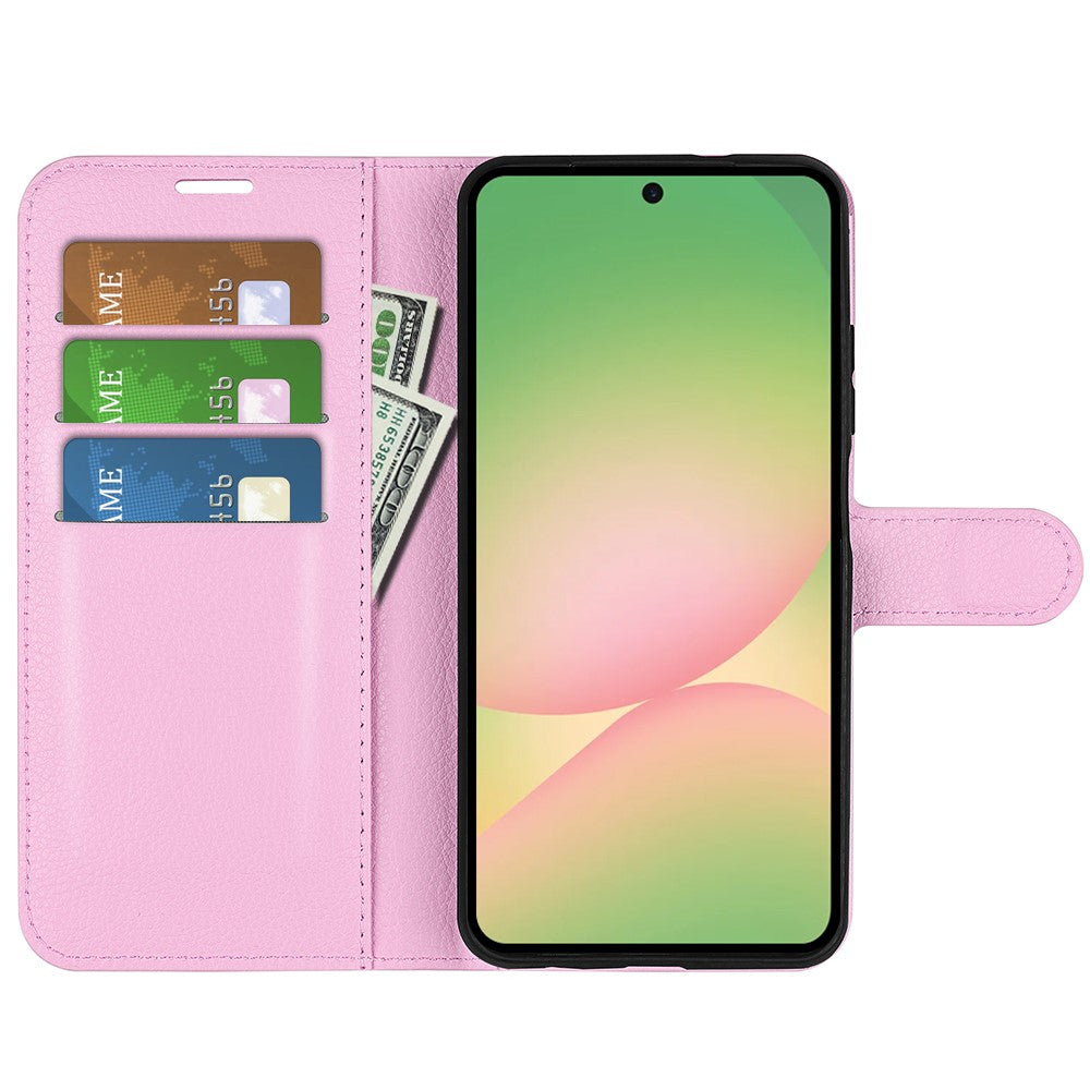 For Samsung Galaxy A57 5G Case Wallet Stand Litchi Texture Shockproof Leather Phone Cover - Pink