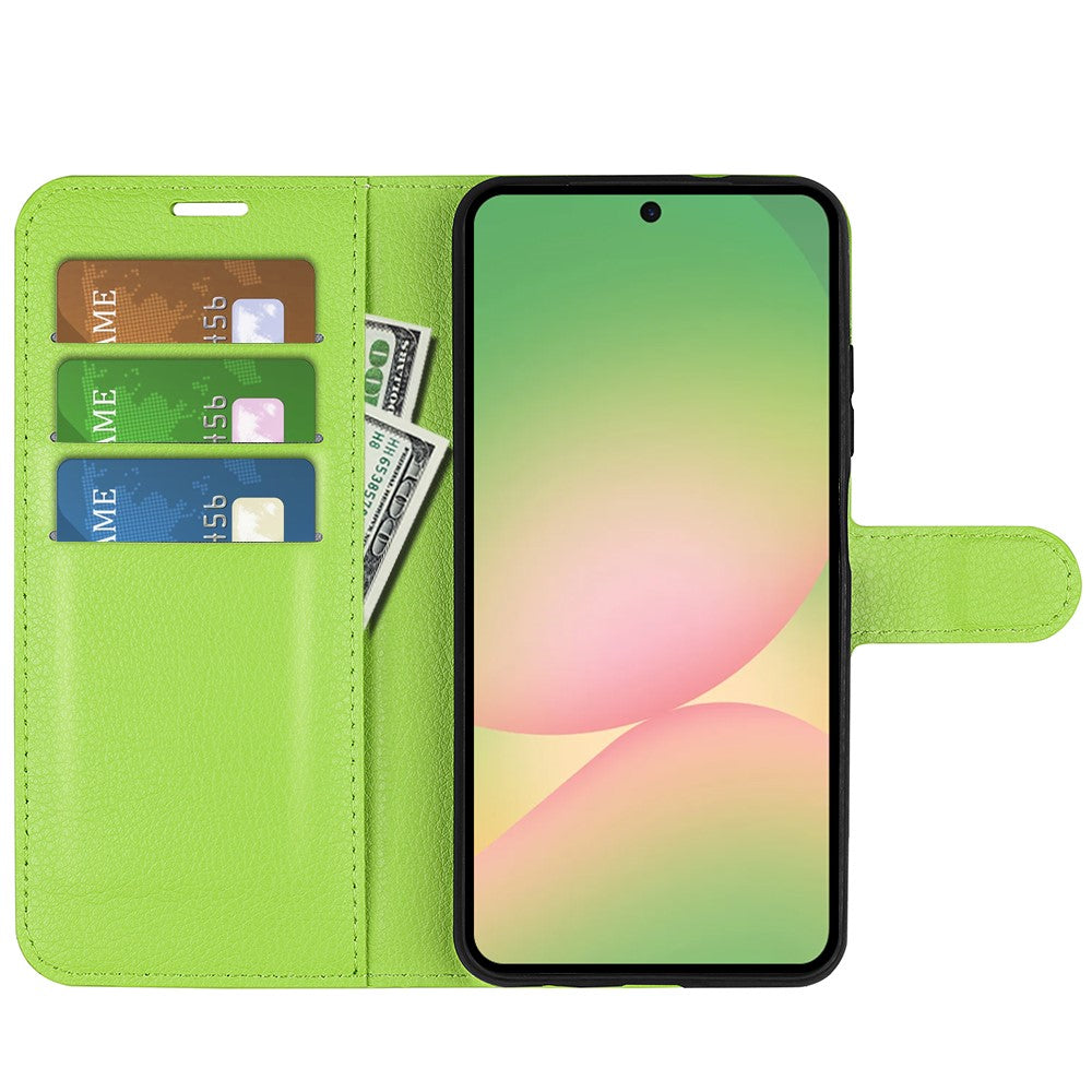 For Samsung Galaxy A57 5G Case Wallet Stand Litchi Texture Shockproof Leather Phone Cover - Green