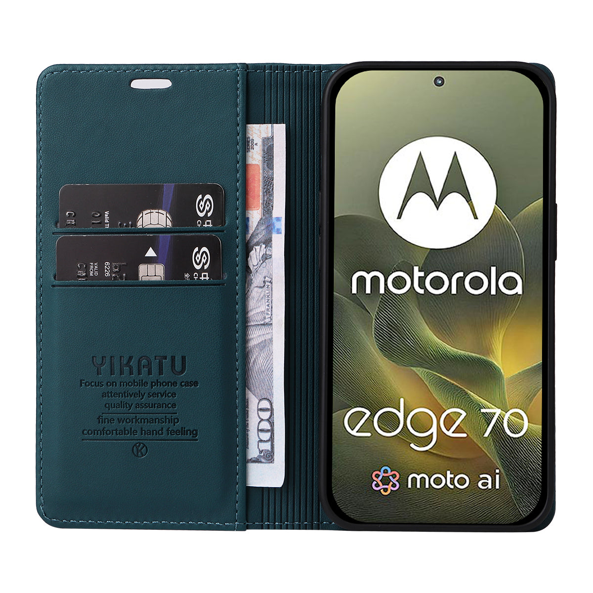 For Motorola Edge 70 5G Phone Cases YIKATU Magnetic Closure PU Leather Mobile Cover - Green