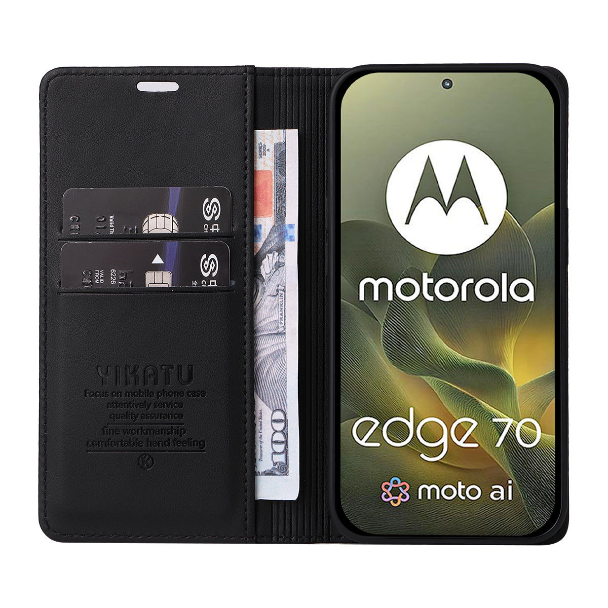 For Motorola Edge 70 5G Phone Cases YIKATU Magnetic Closure PU Leather Mobile Cover - Black