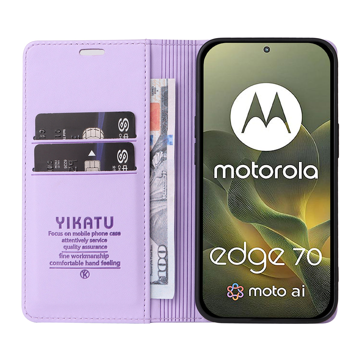 For Motorola Edge 70 5G Phone Cases YIKATU Magnetic Closure PU Leather Mobile Cover -  Light Purple