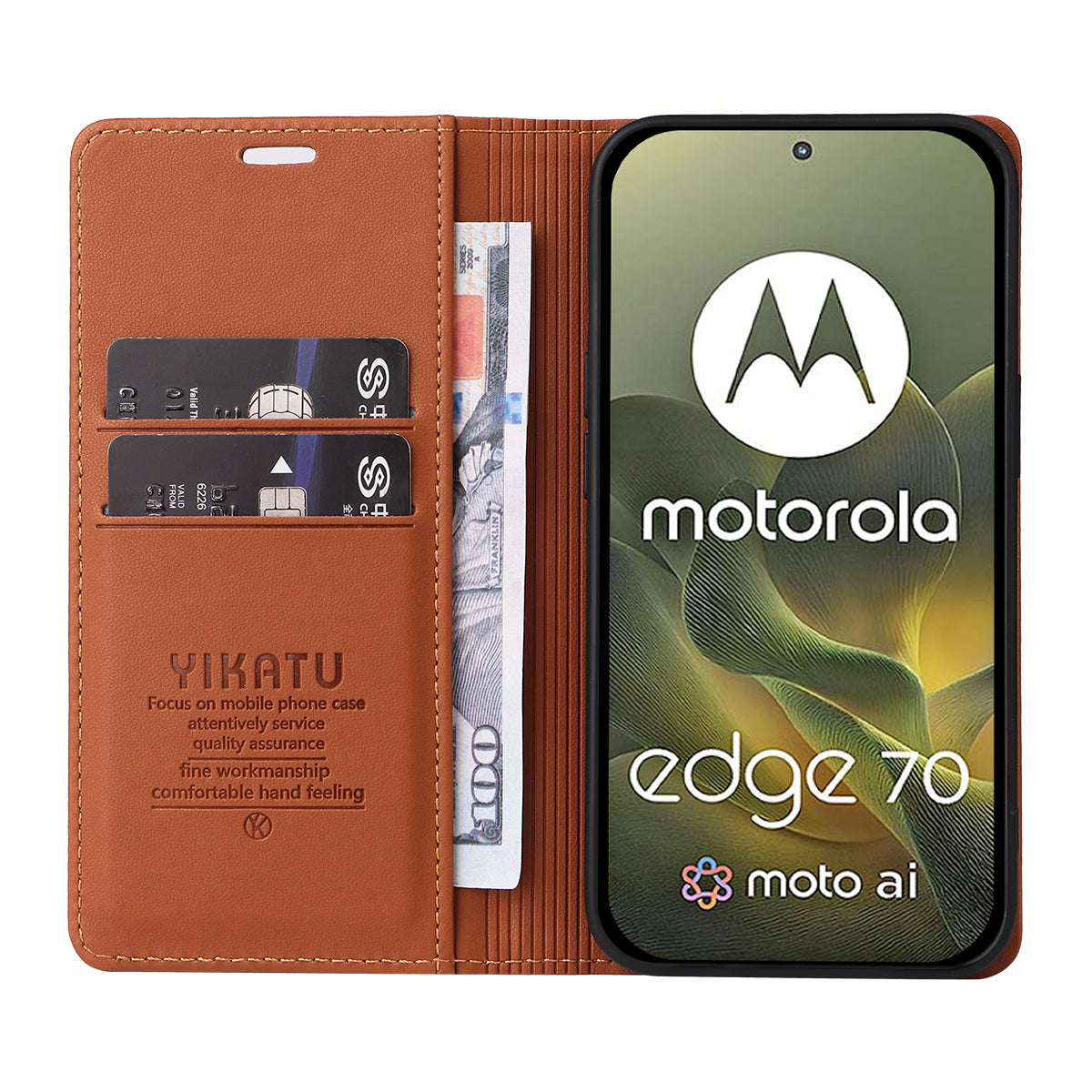For Motorola Edge 70 5G Phone Cases YIKATU Magnetic Closure PU Leather Mobile Cover - Brown