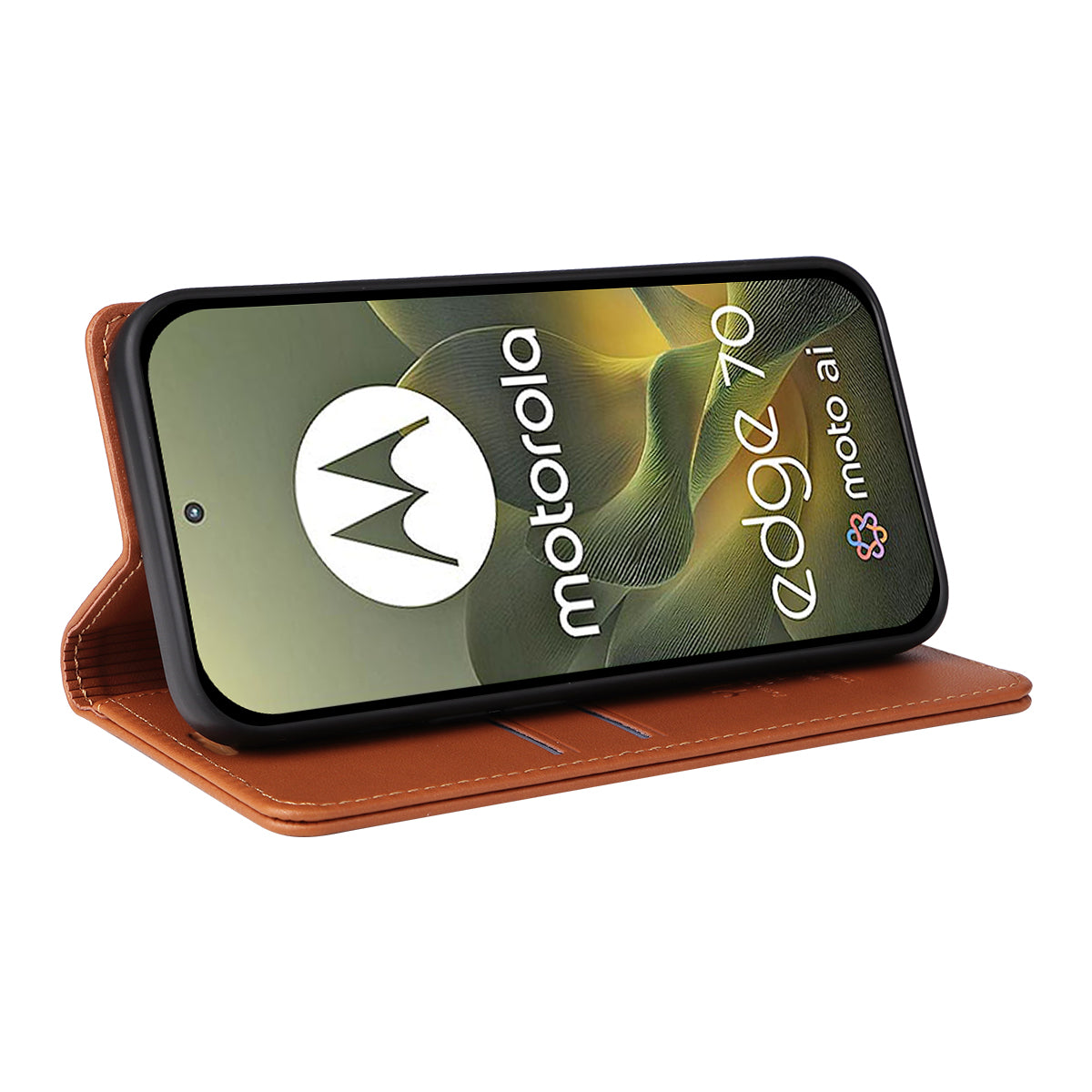 For Motorola Edge 70 5G Phone Cases YIKATU Magnetic Closure PU Leather Mobile Cover - Brown