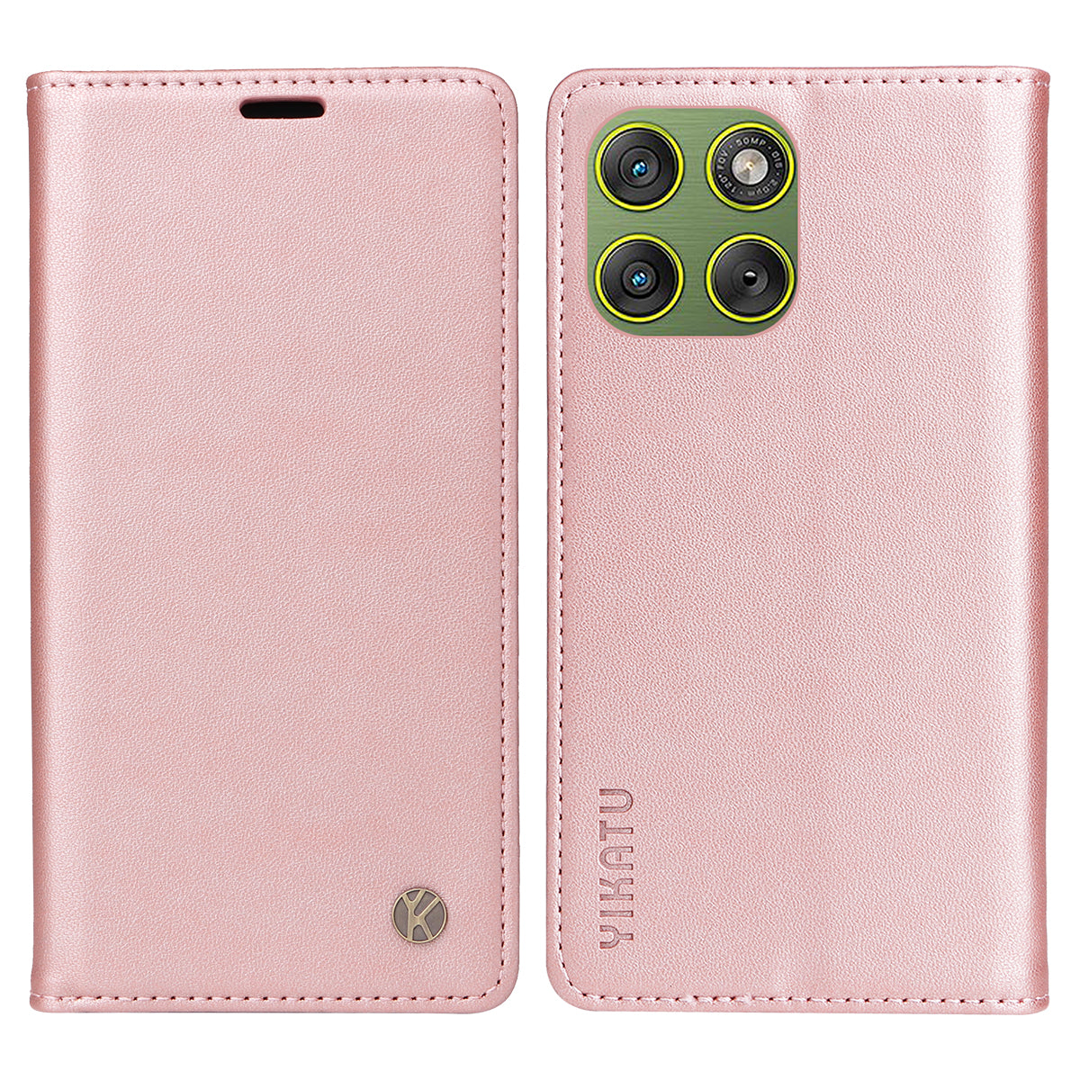 For Motorola Edge 70 5G Phone Cases YIKATU Magnetic Closure PU Leather Mobile Cover -  Rose Gold