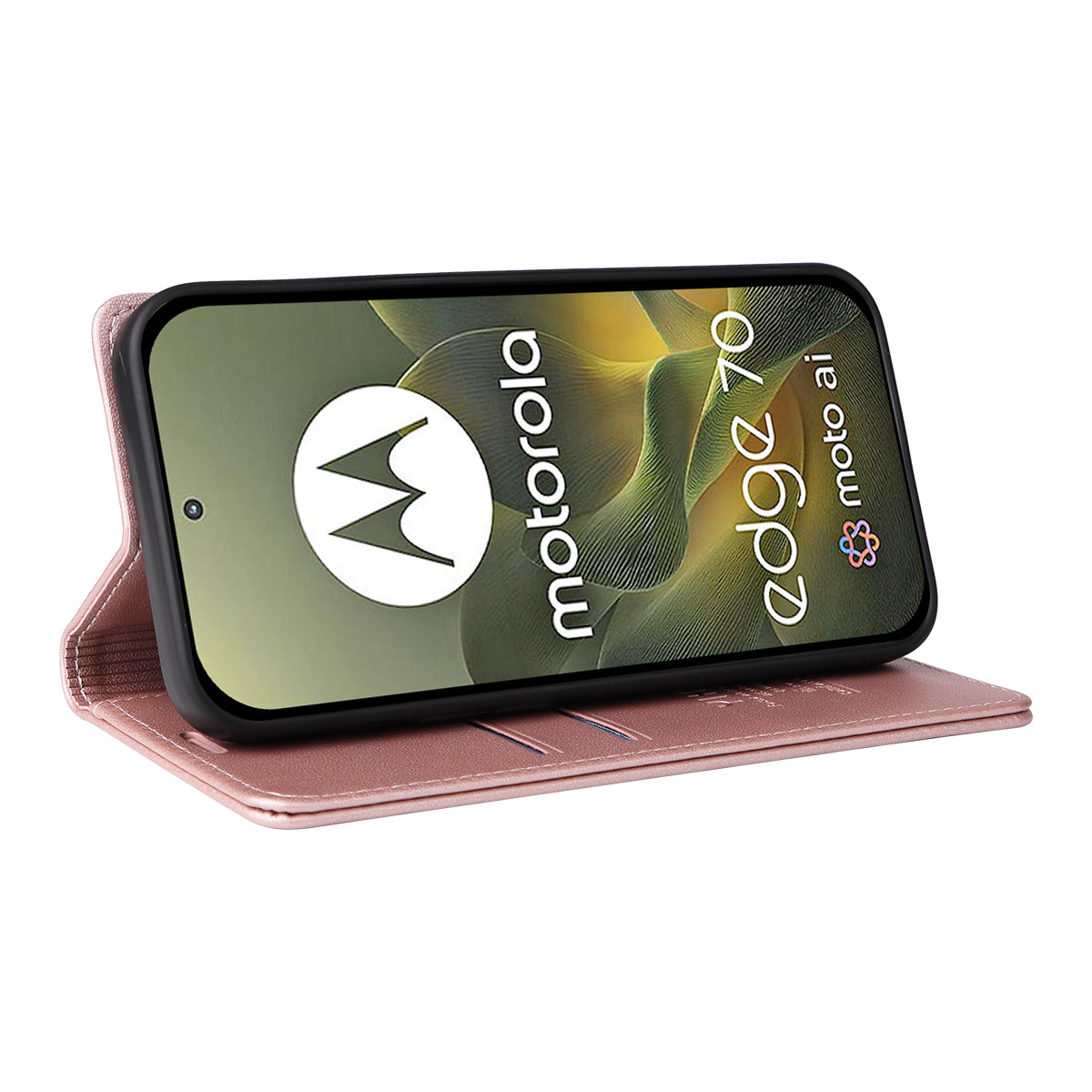 For Motorola Edge 70 5G Phone Cases YIKATU Magnetic Closure PU Leather Mobile Cover -  Rose Gold