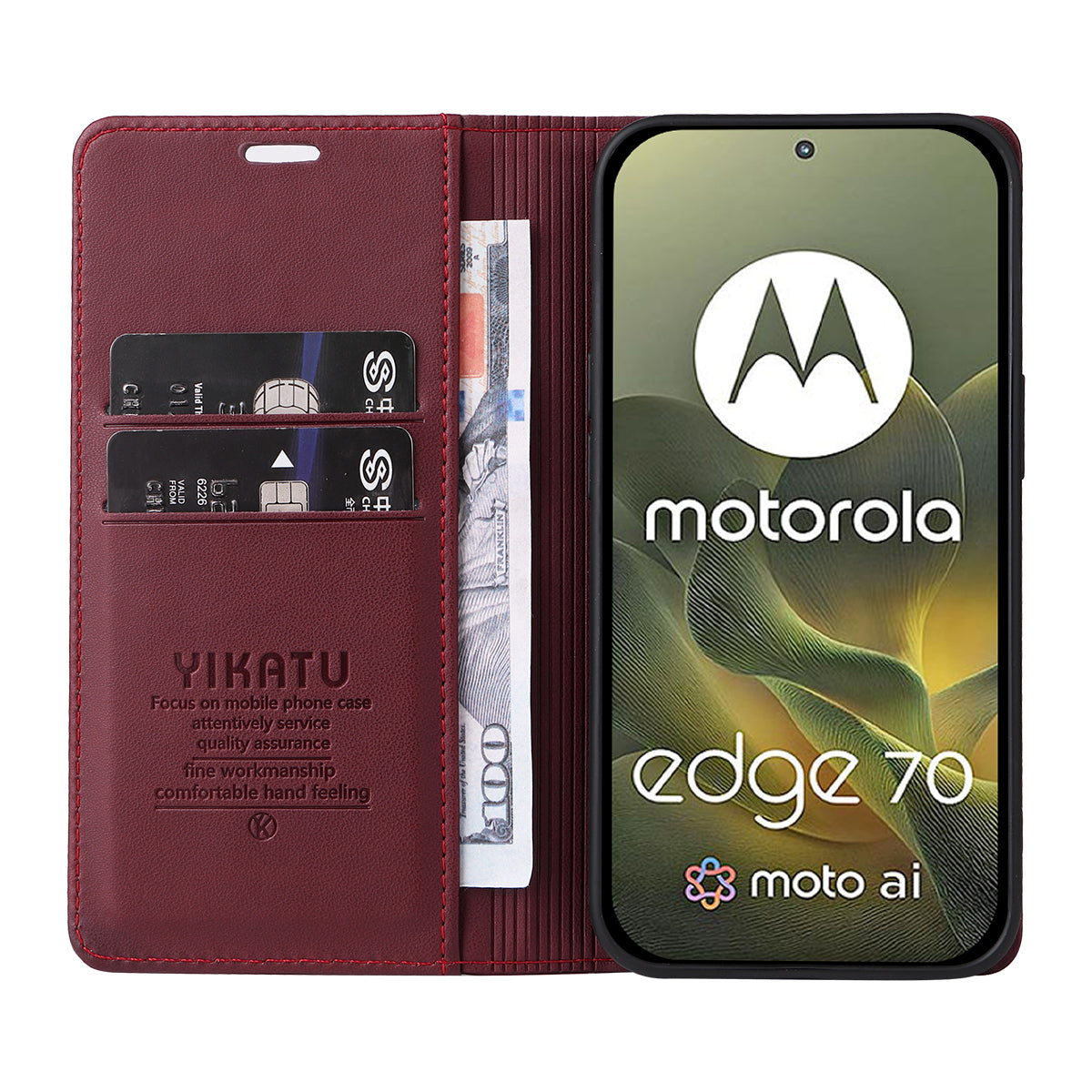 For Motorola Edge 70 5G Phone Cases YIKATU Magnetic Closure PU Leather Mobile Cover - Wine Red