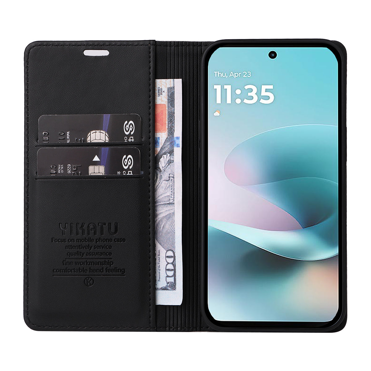 For Motorola Moto G57 Power 5G / Motorola Moto G100 5G (2025) / Motorola Moto G67 Power 5G Phone Cases YIKATU Magnetic Closure PU Leather Mobile Cover - Black