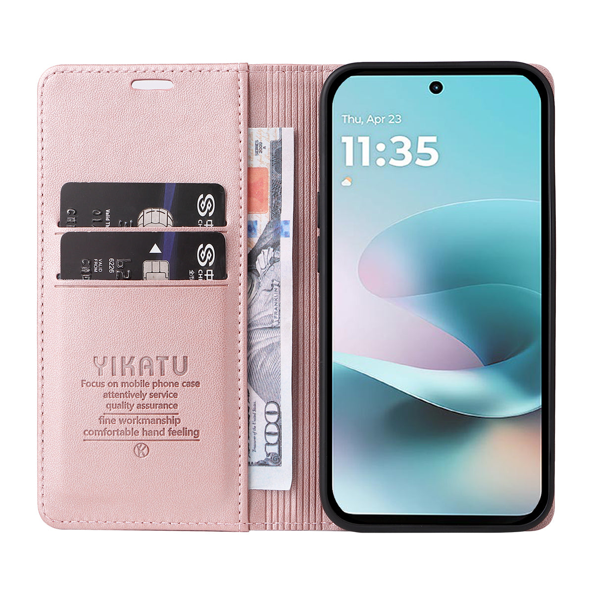 For Motorola Moto G57 Power 5G / Motorola Moto G100 5G (2025) / Motorola Moto G67 Power 5G Phone Cases YIKATU Magnetic Closure PU Leather Mobile Cover -  Rose Gold