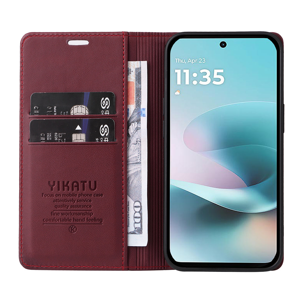 For Motorola Moto G57 Power 5G / Motorola Moto G100 5G (2025) / Motorola Moto G67 Power 5G Phone Cases YIKATU Magnetic Closure PU Leather Mobile Cover - Wine Red