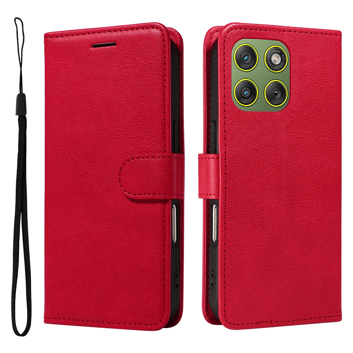 For Motorola Edge 70 5G Leather Wallet Case with Strap Solid Color Phone Stand Cover - Red