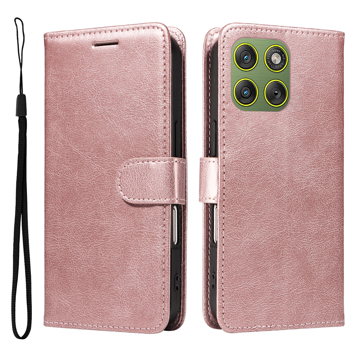For Motorola Edge 70 5G Leather Wallet Case with Strap Solid Color Phone Stand Cover - Rose Gold