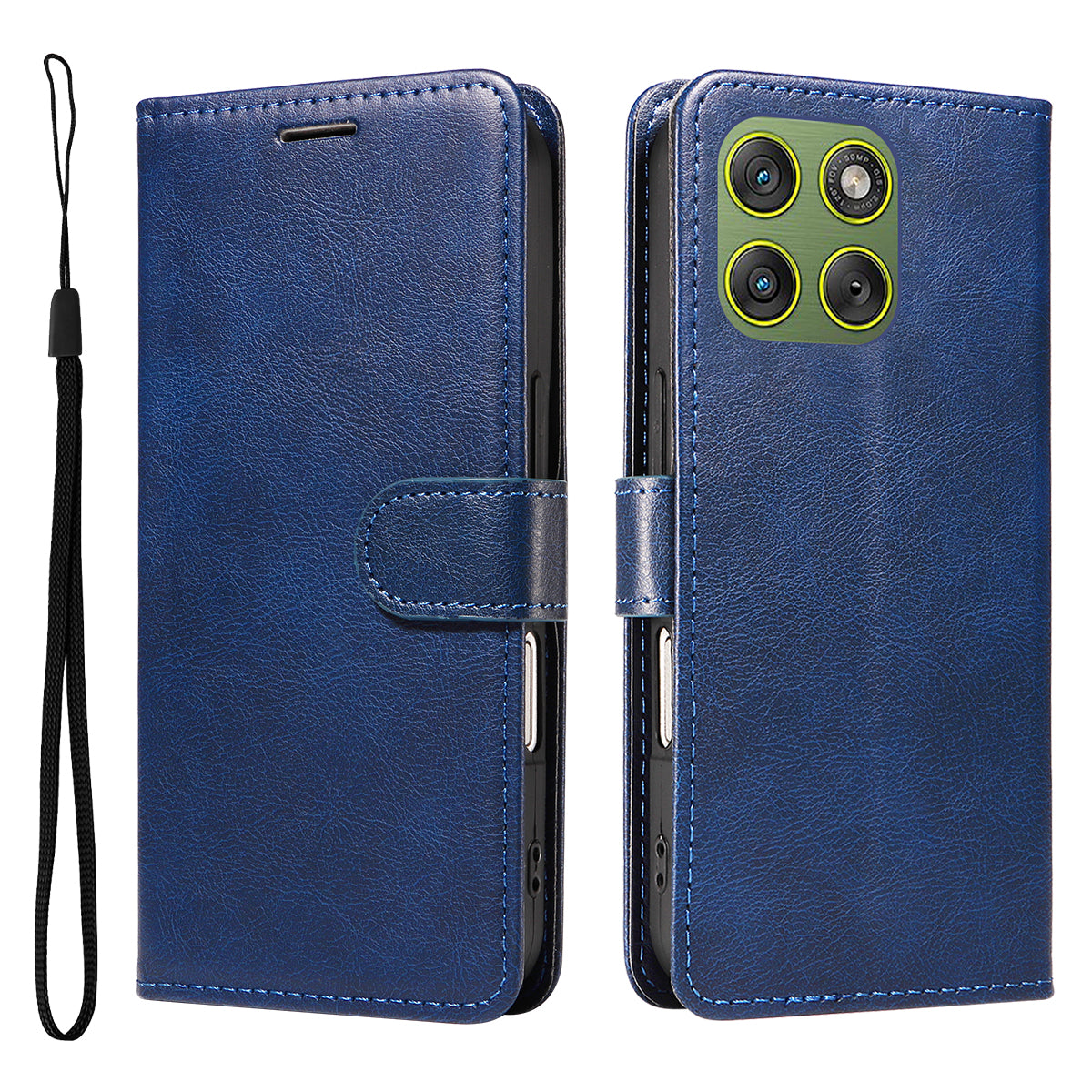 For Motorola Edge 70 5G Leather Wallet Case with Strap Solid Color Phone Stand Cover - Blue