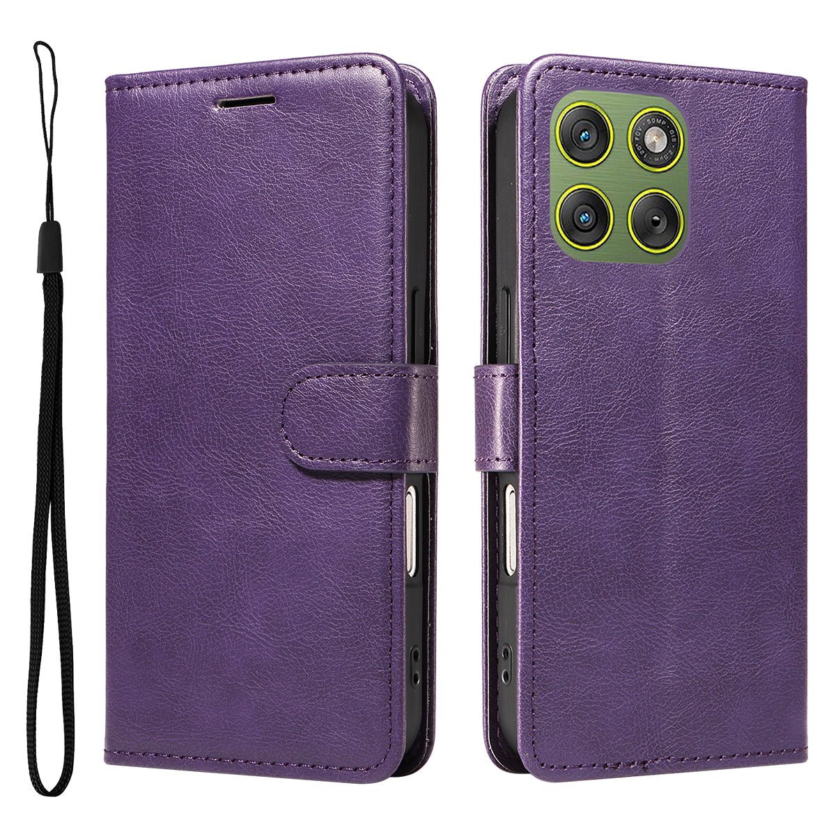 For Motorola Edge 70 5G Leather Wallet Case with Strap Solid Color Phone Stand Cover - Purple