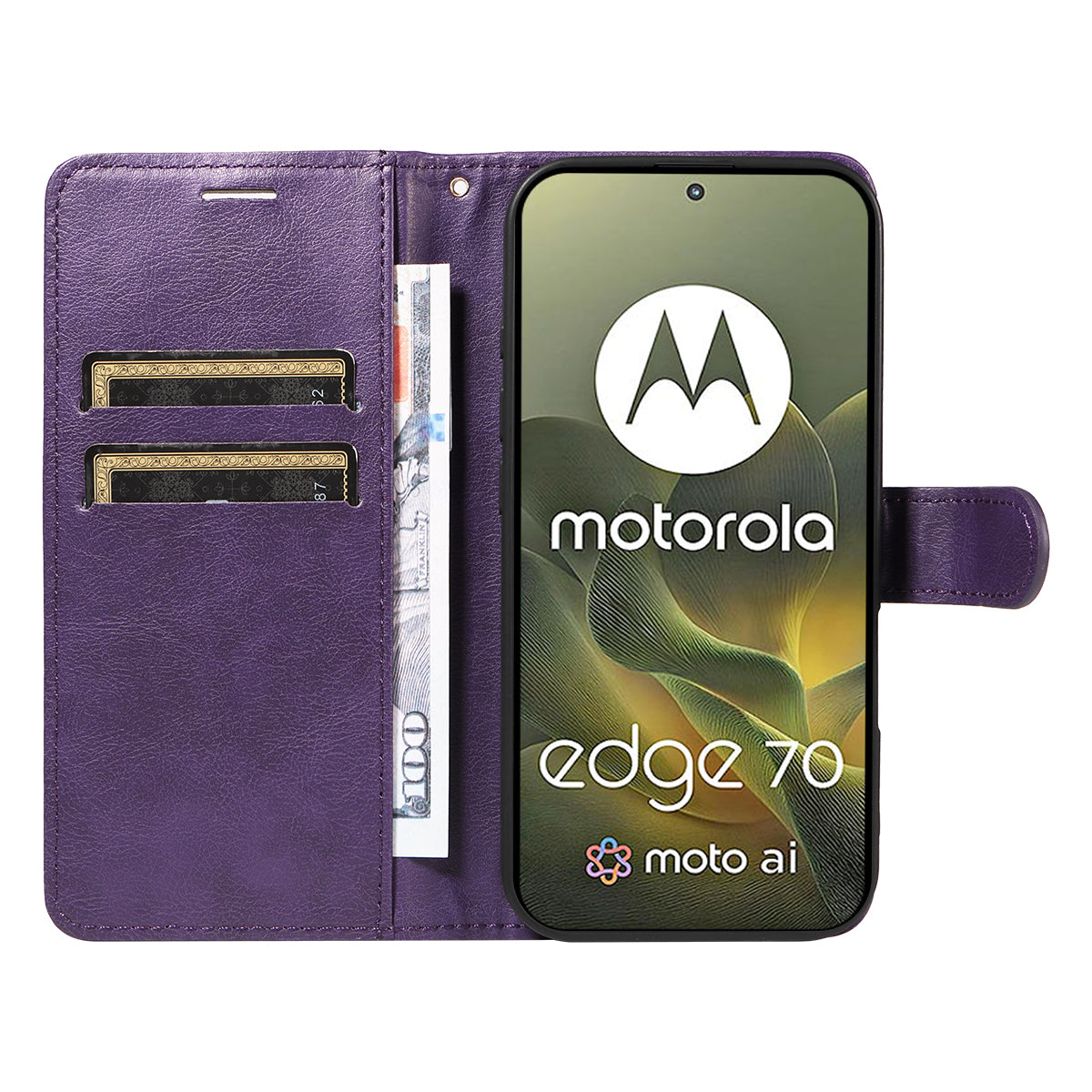 For Motorola Edge 70 5G Leather Wallet Case with Strap Solid Color Phone Stand Cover - Purple