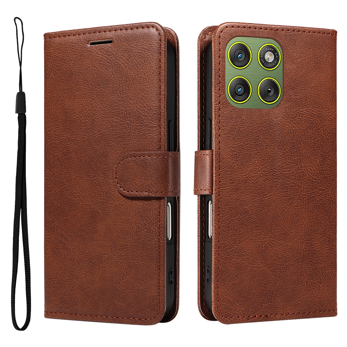 For Motorola Edge 70 5G Leather Wallet Case with Strap Solid Color Phone Stand Cover - Brown