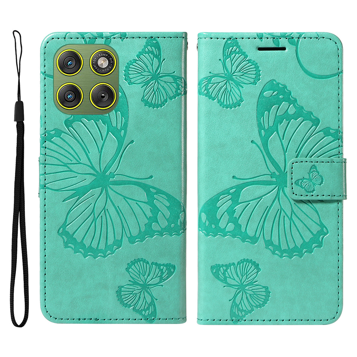 For Motorola Edge 70 5G Wallet Case Floral Butterfly Imprinted Leather Phone Cover Stand -  Green