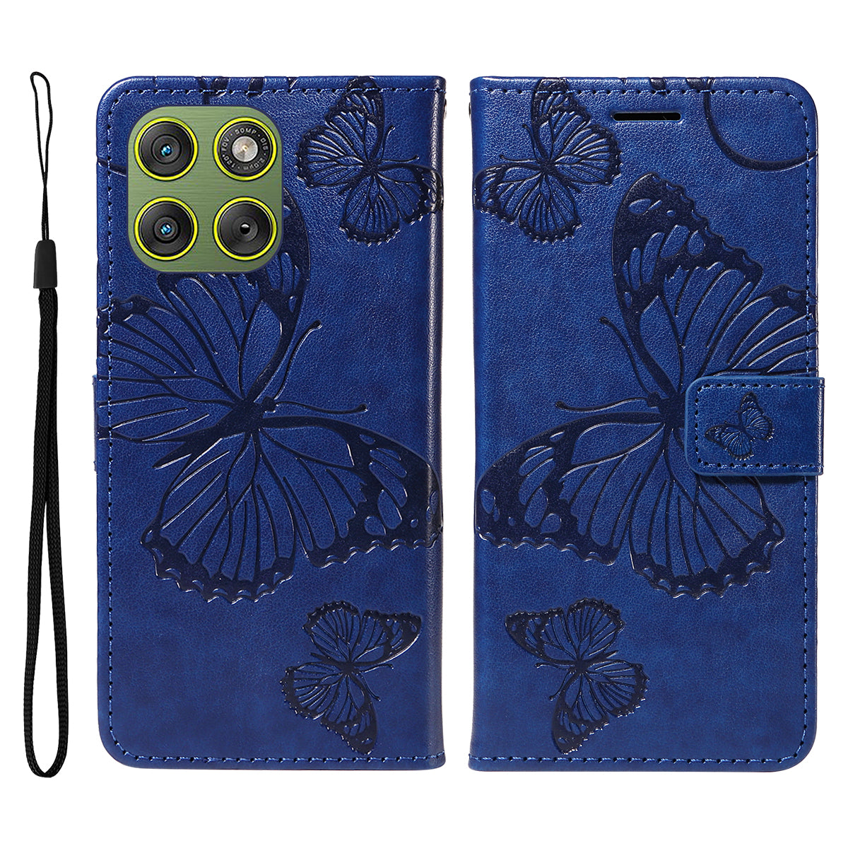 For Motorola Edge 70 5G Wallet Case Floral Butterfly Imprinted Leather Phone Cover Stand - Blue