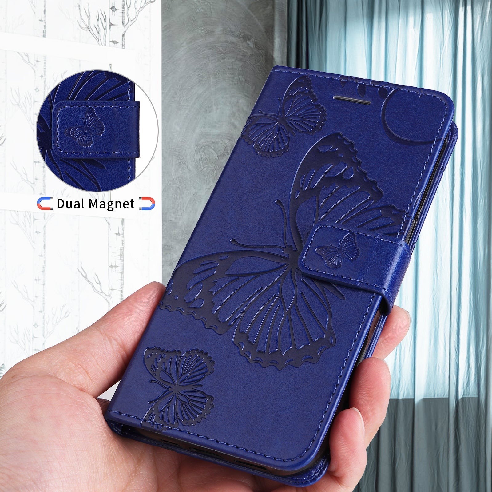 For Motorola Edge 70 5G Wallet Case Floral Butterfly Imprinted Leather Phone Cover Stand - Blue