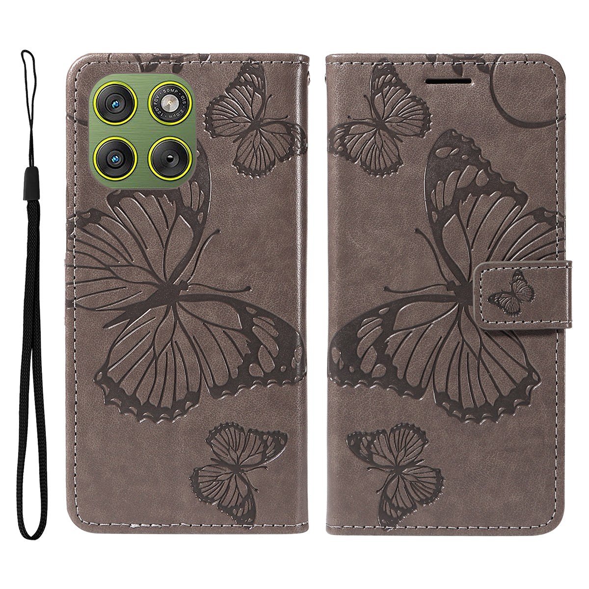 For Motorola Edge 70 5G Wallet Case Floral Butterfly Imprinted Leather Phone Cover Stand - Grey