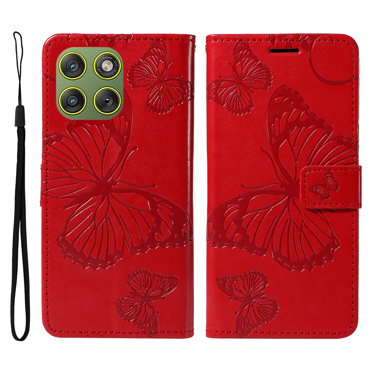 For Motorola Edge 70 5G Wallet Case Floral Butterfly Imprinted Leather Phone Cover Stand - Red