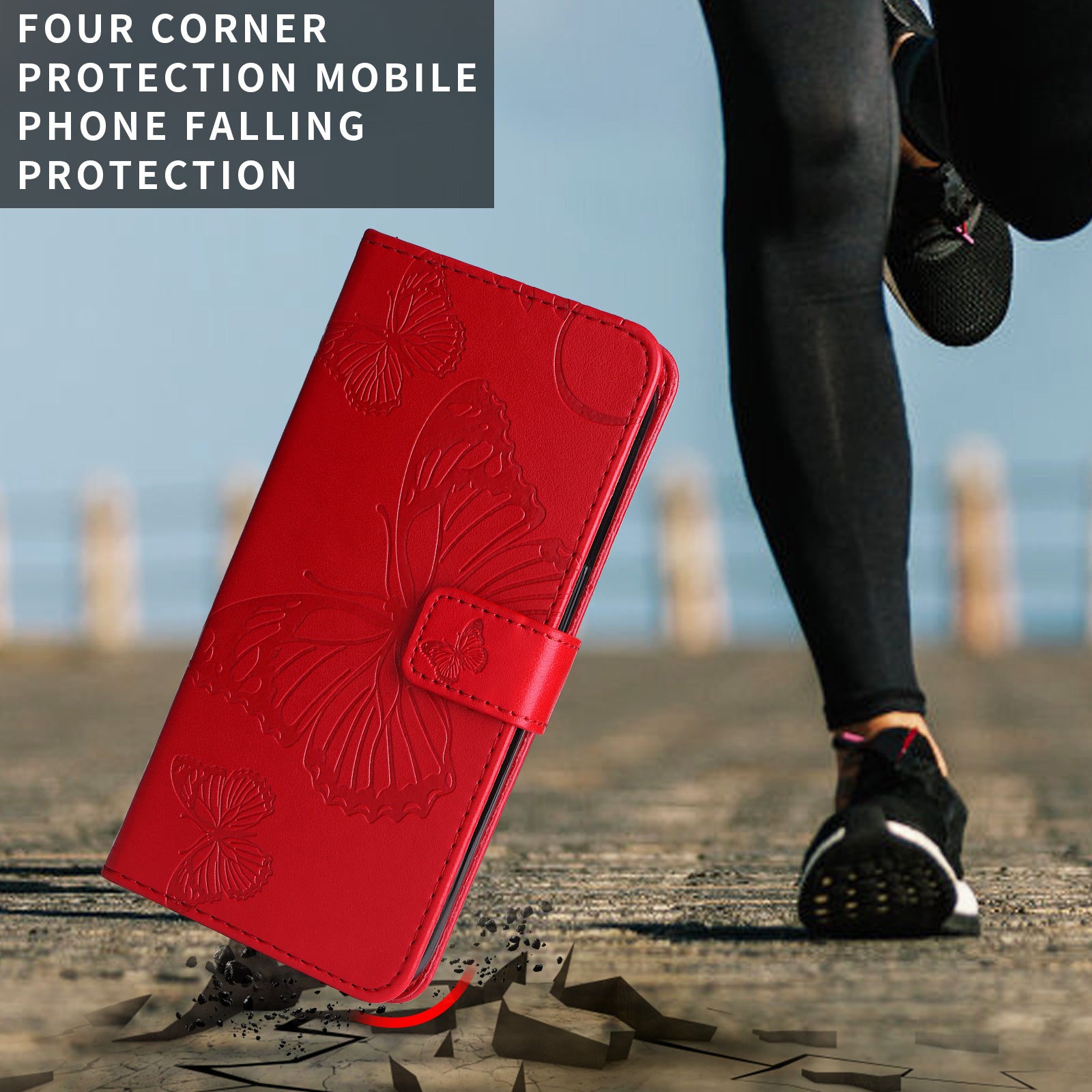 For Motorola Edge 70 5G Wallet Case Floral Butterfly Imprinted Leather Phone Cover Stand - Red