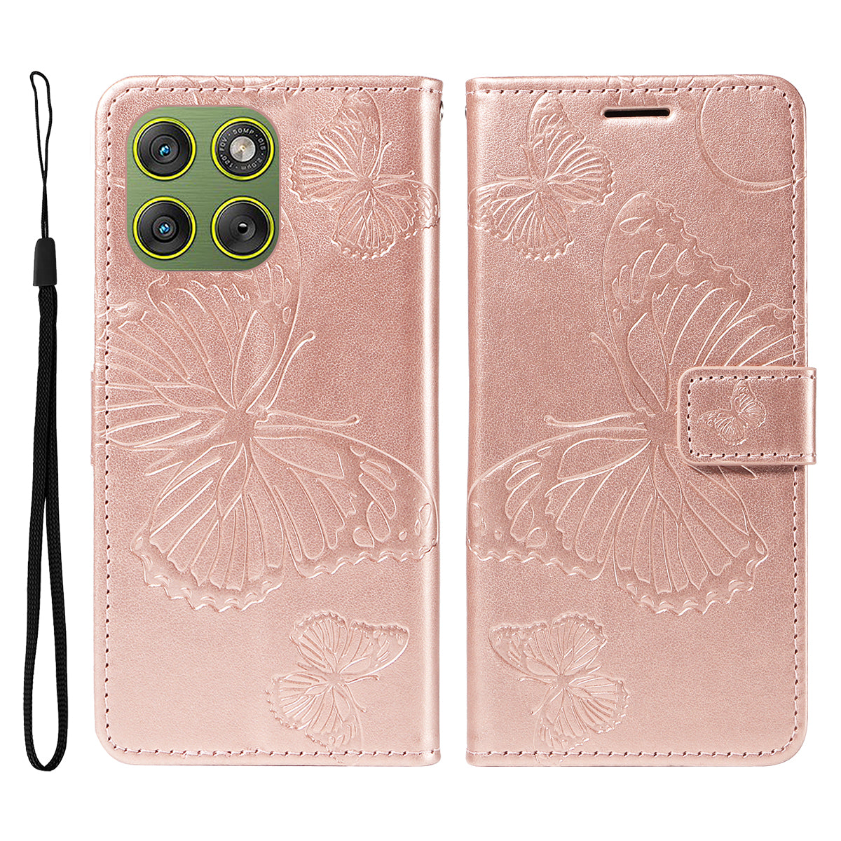 For Motorola Edge 70 5G Wallet Case Floral Butterfly Imprinted Leather Phone Cover Stand -  Rose Gold