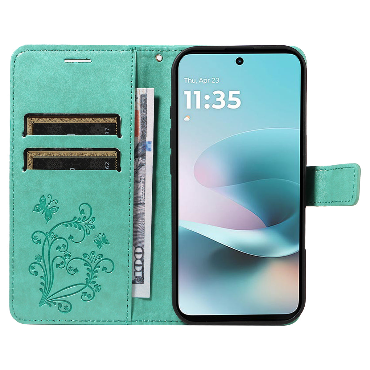 For Motorola Moto G57 Power 5G / Motorola Moto G100 5G (2025) / Motorola Moto G67 Power 5G Wallet Case Floral Butterfly Imprinted Leather Phone Cover Stand -  Green