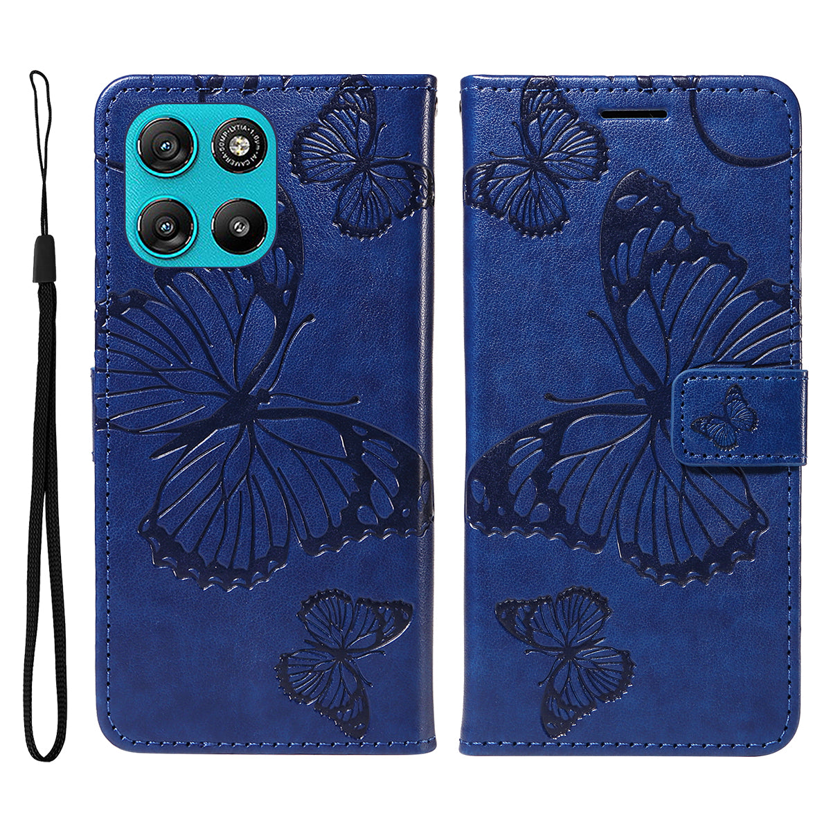 For Motorola Moto G57 Power 5G / Motorola Moto G100 5G (2025) / Motorola Moto G67 Power 5G Wallet Case Floral Butterfly Imprinted Leather Phone Cover Stand - Blue