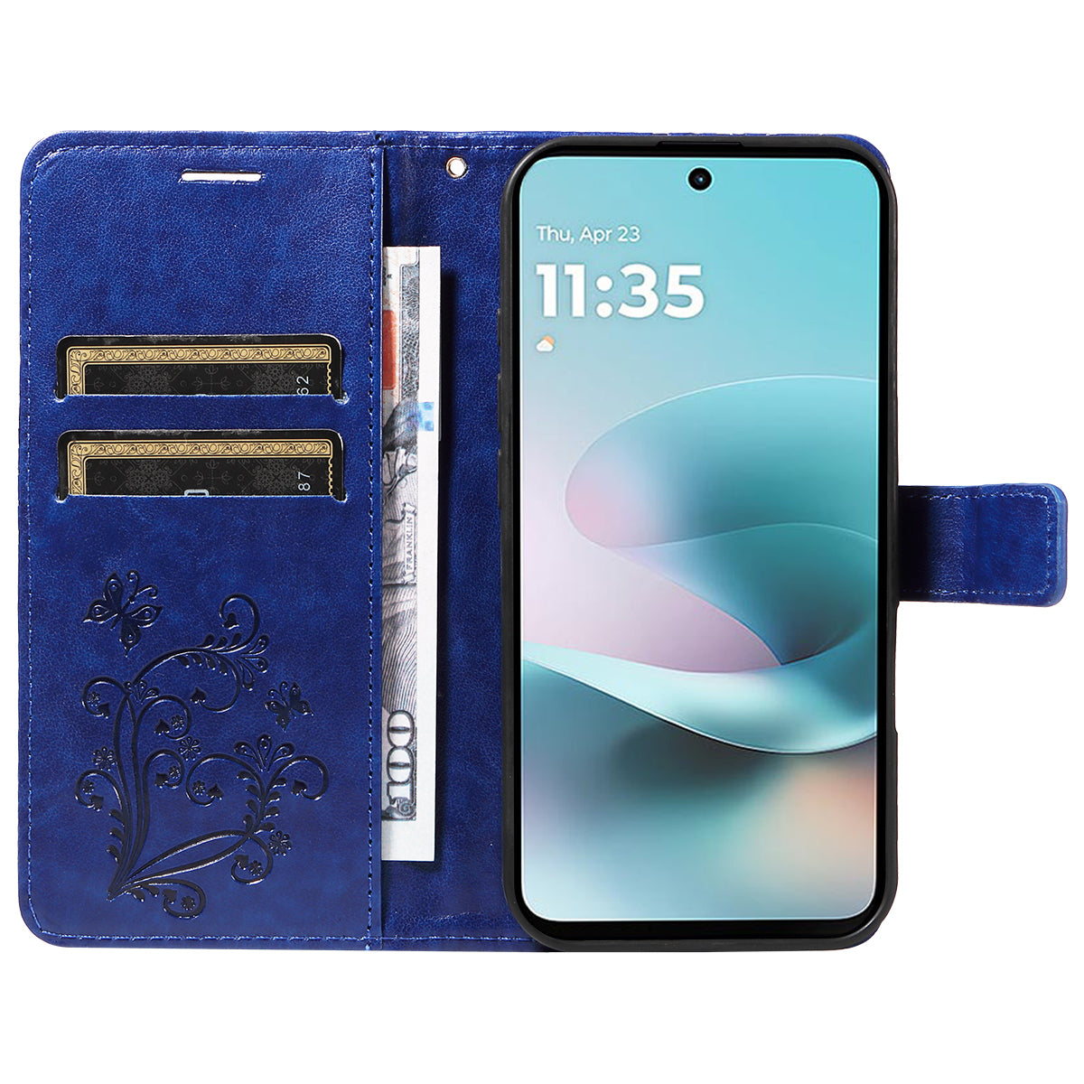 For Motorola Moto G57 Power 5G / Motorola Moto G100 5G (2025) / Motorola Moto G67 Power 5G Wallet Case Floral Butterfly Imprinted Leather Phone Cover Stand - Blue