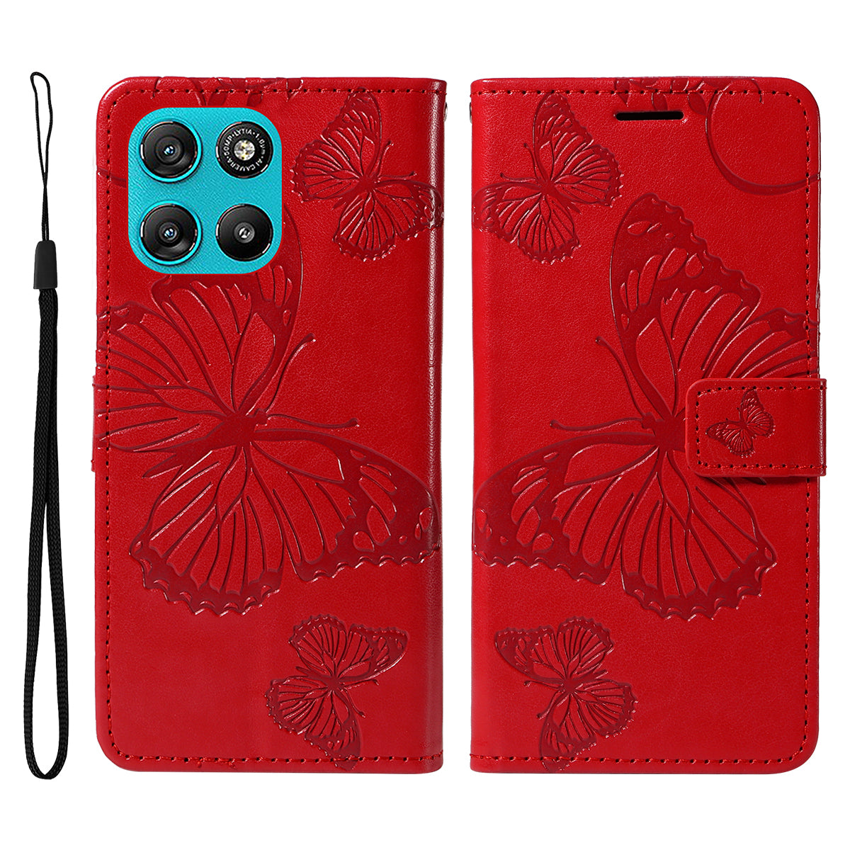 For Motorola Moto G57 Power 5G / Motorola Moto G100 5G (2025) / Motorola Moto G67 Power 5G Wallet Case Floral Butterfly Imprinted Leather Phone Cover Stand - Red