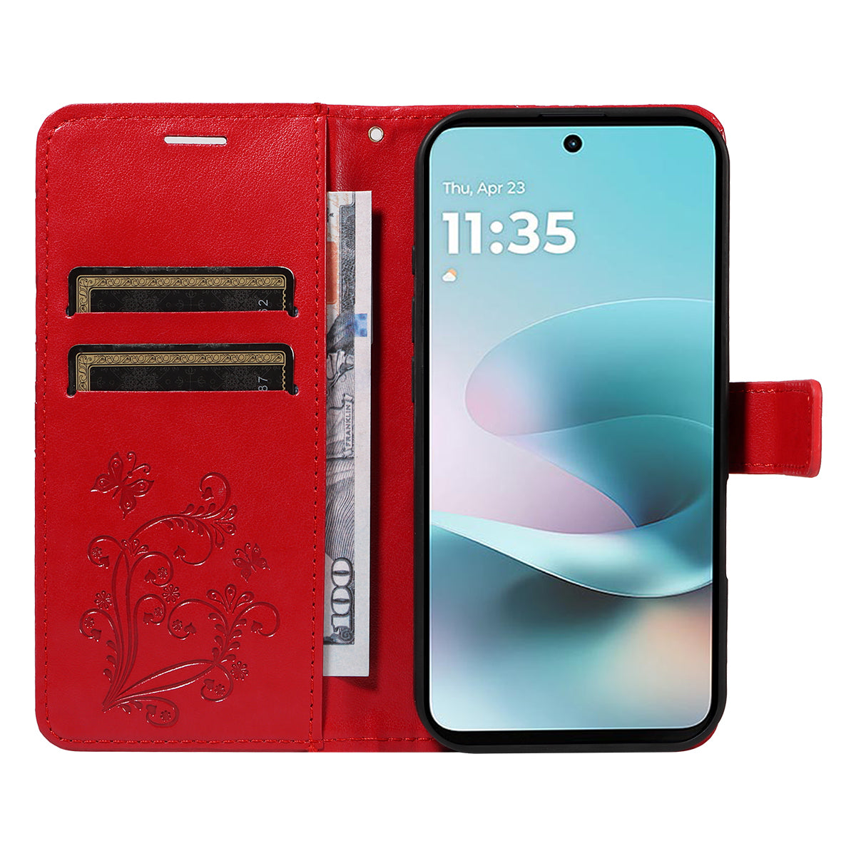 For Motorola Moto G57 Power 5G / Motorola Moto G100 5G (2025) / Motorola Moto G67 Power 5G Wallet Case Floral Butterfly Imprinted Leather Phone Cover Stand - Red