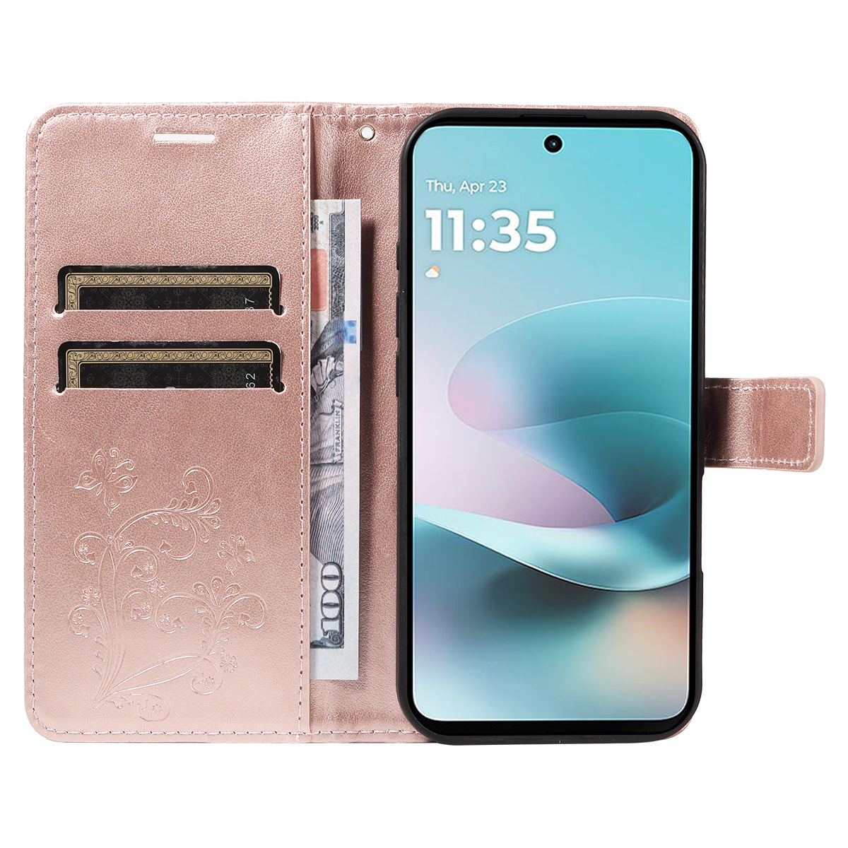 For Motorola Moto G57 Power 5G / Motorola Moto G100 5G (2025) / Motorola Moto G67 Power 5G Wallet Case Floral Butterfly Imprinted Leather Phone Cover Stand -  Rose Gold
