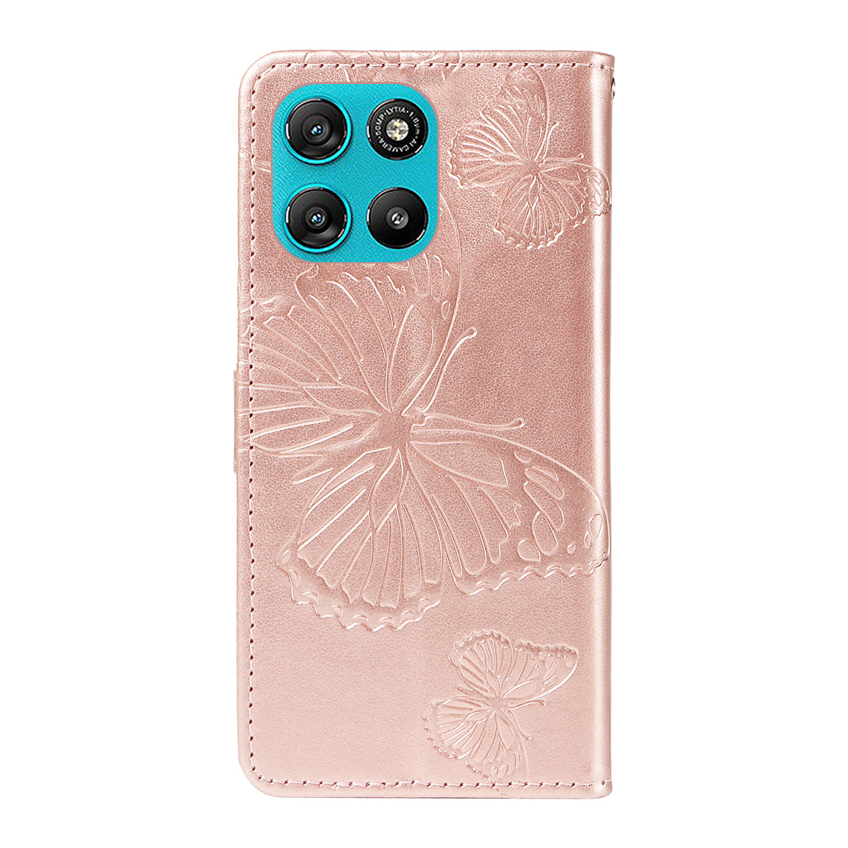 For Motorola Moto G57 Power 5G / Motorola Moto G100 5G (2025) / Motorola Moto G67 Power 5G Wallet Case Floral Butterfly Imprinted Leather Phone Cover Stand -  Rose Gold