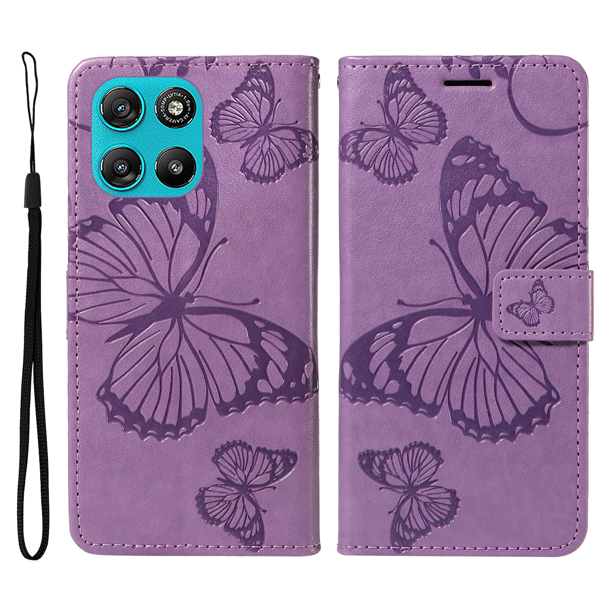 For Motorola Moto G57 Power 5G / Motorola Moto G100 5G (2025) / Motorola Moto G67 Power 5G Wallet Case Floral Butterfly Imprinted Leather Phone Cover Stand - Light Purple
