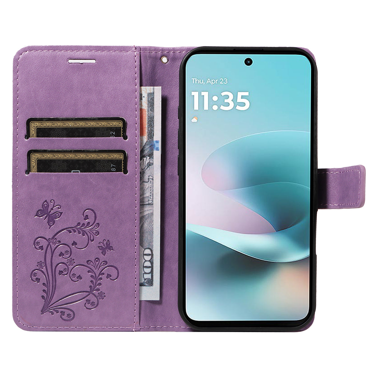 For Motorola Moto G57 Power 5G / Motorola Moto G100 5G (2025) / Motorola Moto G67 Power 5G Wallet Case Floral Butterfly Imprinted Leather Phone Cover Stand - Light Purple