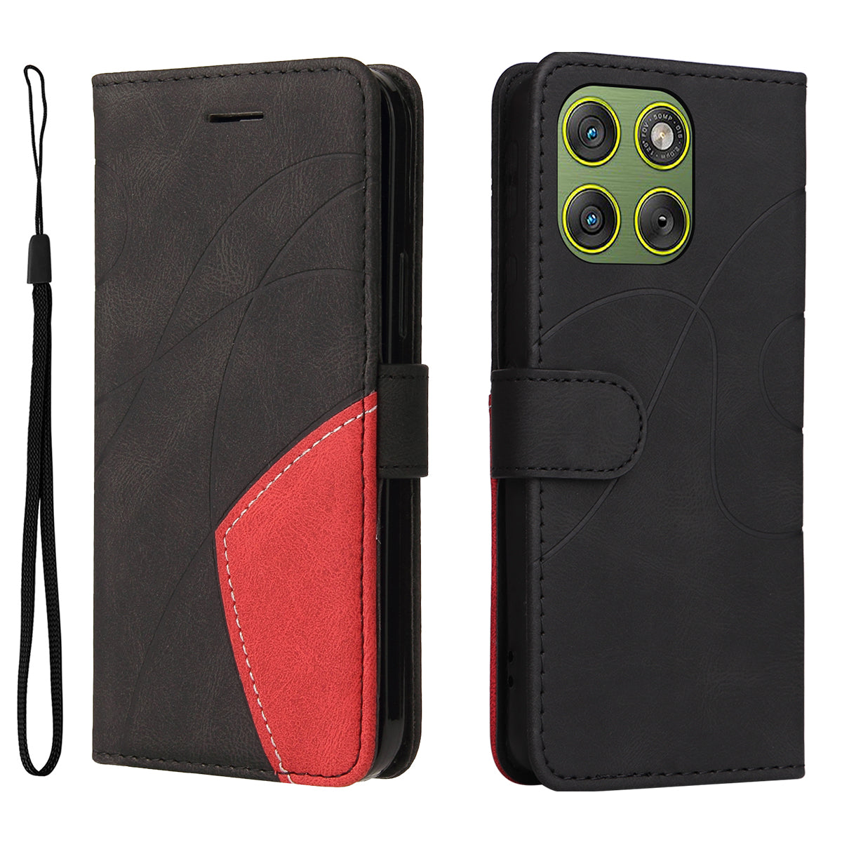 For Motorola Edge 70 5G Leather Phone Case Stand Wallet with Bi-colour Splicing Design - Black