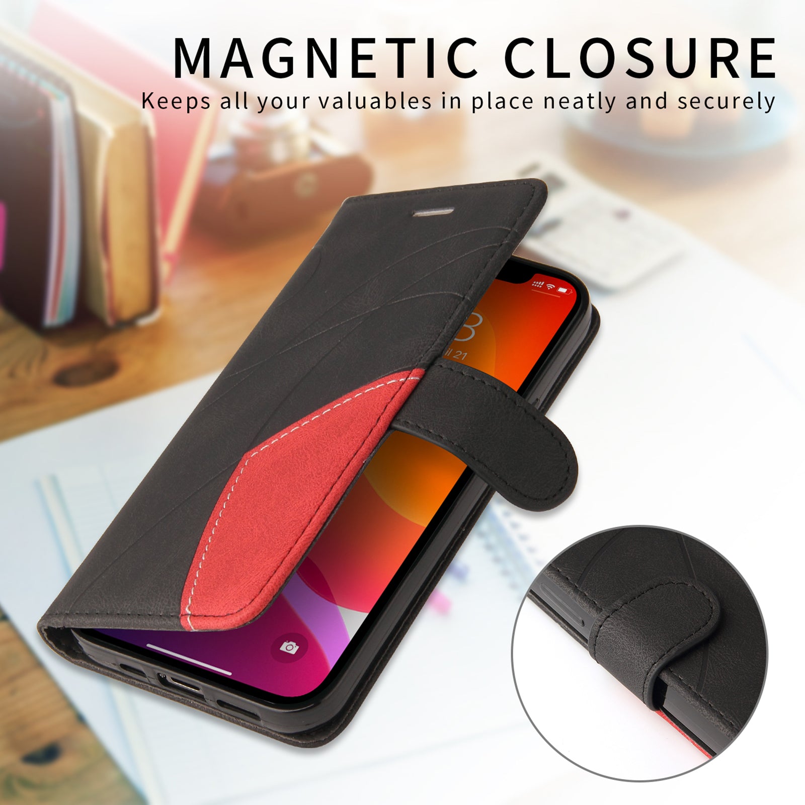 For Motorola Edge 70 5G Leather Phone Case Stand Wallet with Bi-colour Splicing Design - Black