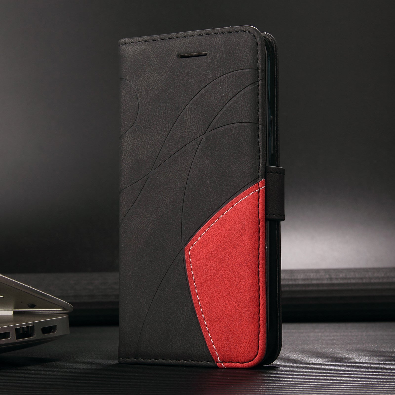 For Motorola Edge 70 5G Leather Phone Case Stand Wallet with Bi-colour Splicing Design - Black
