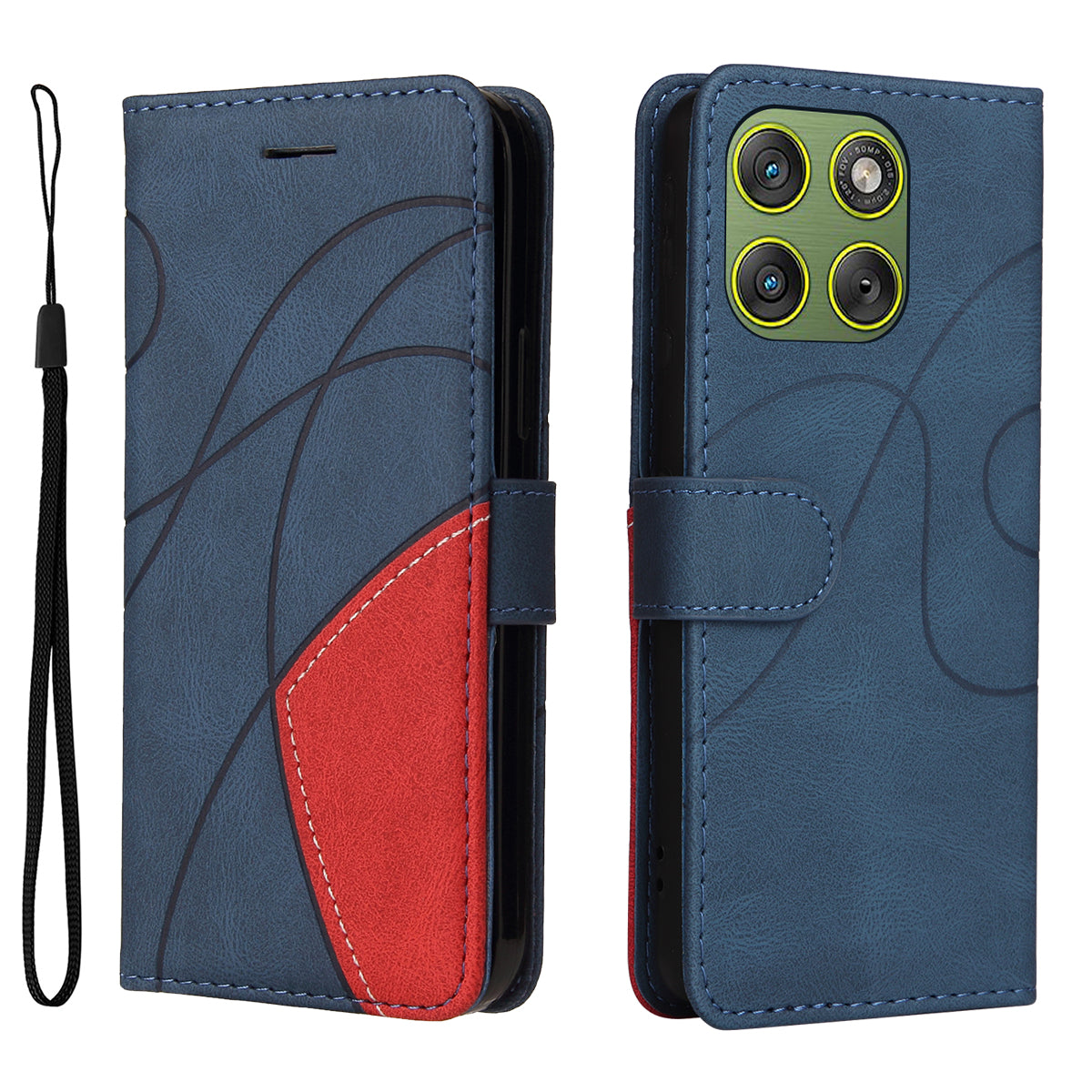 For Motorola Edge 70 5G Leather Phone Case Stand Wallet with Bi-colour Splicing Design - Blue