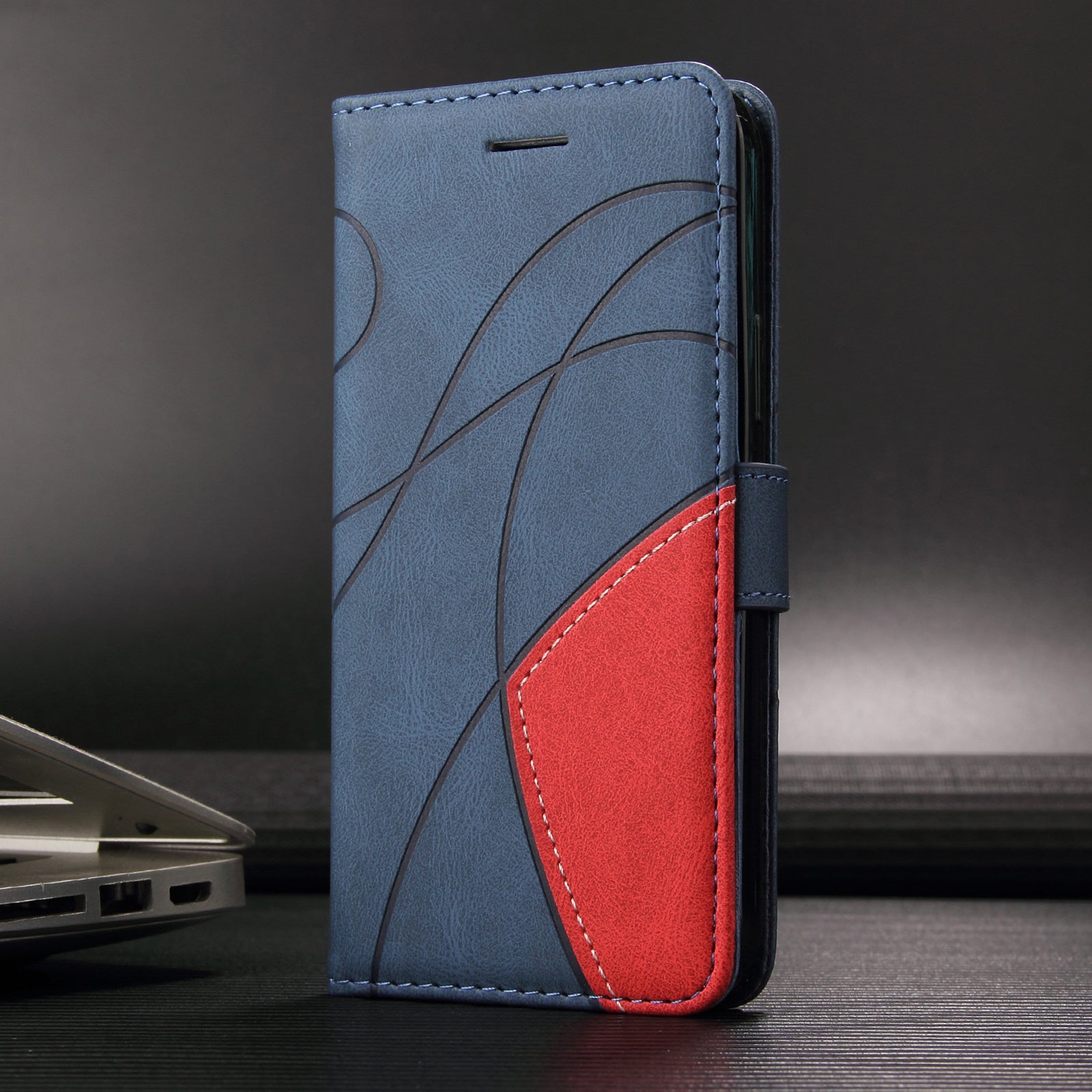 For Motorola Edge 70 5G Leather Phone Case Stand Wallet with Bi-colour Splicing Design - Blue