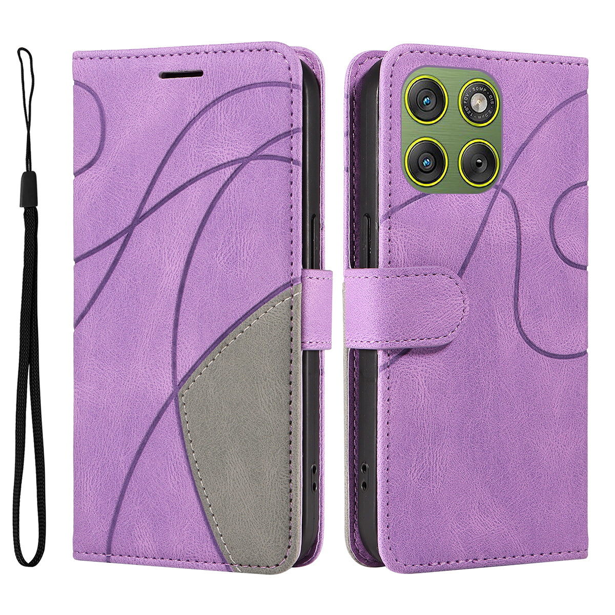For Motorola Edge 70 5G Leather Phone Case Stand Wallet with Bi-colour Splicing Design - Purple