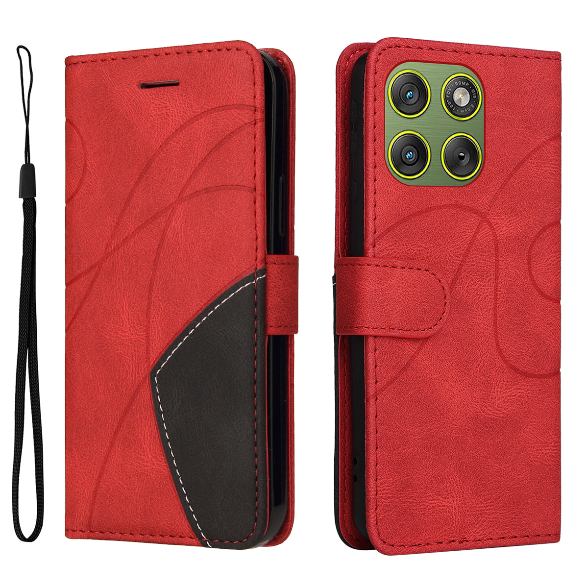 For Motorola Edge 70 5G Leather Phone Case Stand Wallet with Bi-colour Splicing Design - Red