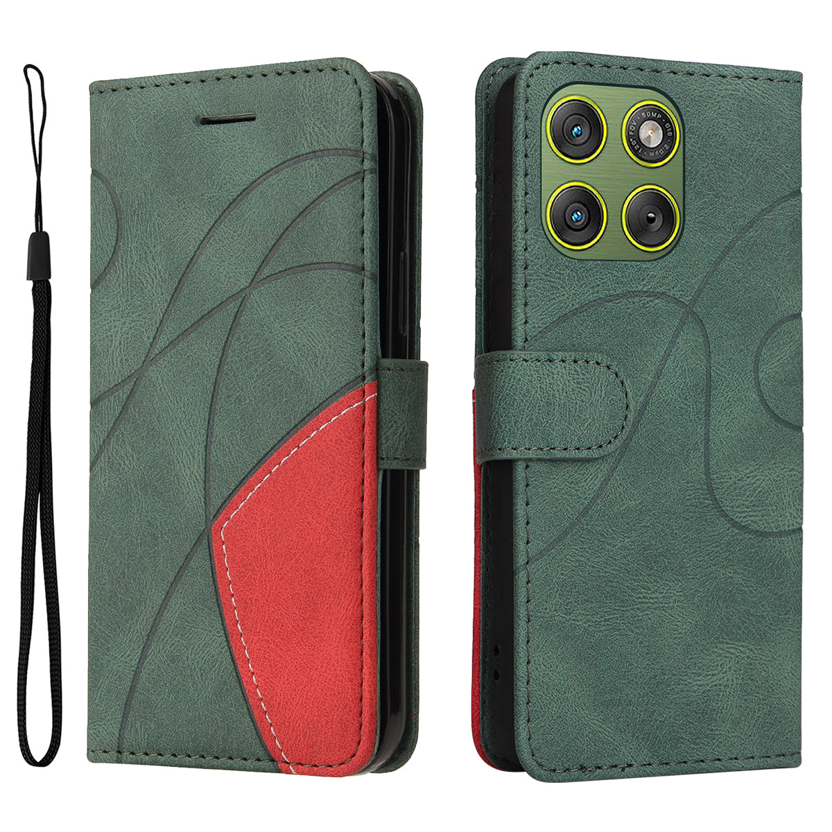 For Motorola Edge 70 5G Leather Phone Case Stand Wallet with Bi-colour Splicing Design - Green