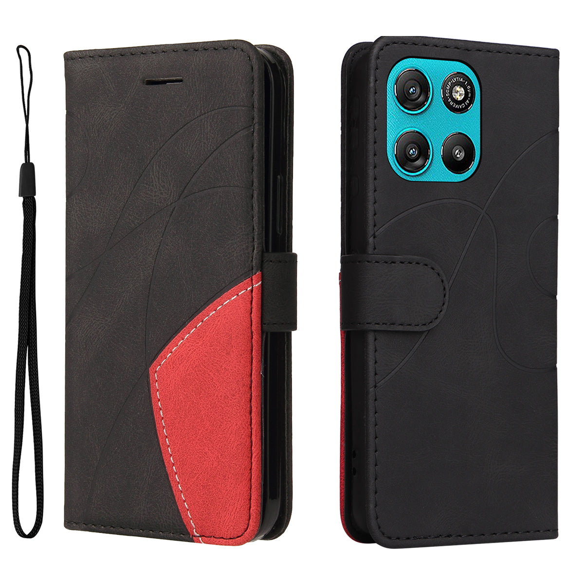 For Motorola Moto G57 Power 5G / Motorola Moto G100 5G (2025) / Motorola Moto G67 Power 5G Leather Phone Case Stand Wallet with Bi-colour Splicing Design - Black
