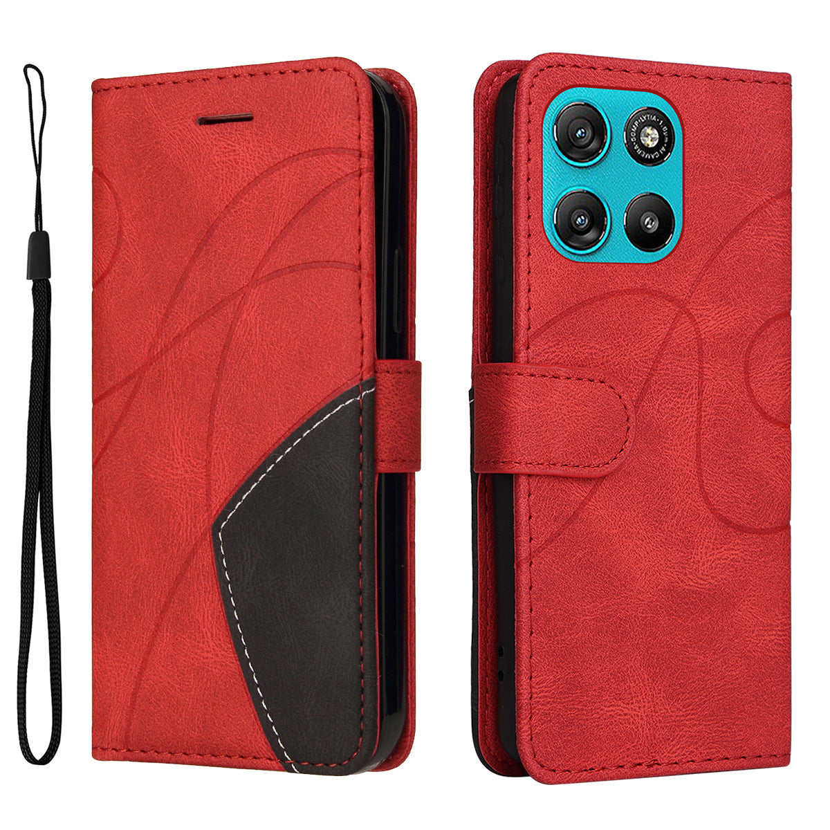 For Motorola Moto G57 Power 5G / Motorola Moto G100 5G (2025) / Motorola Moto G67 Power 5G Leather Phone Case Stand Wallet with Bi-colour Splicing Design - Red