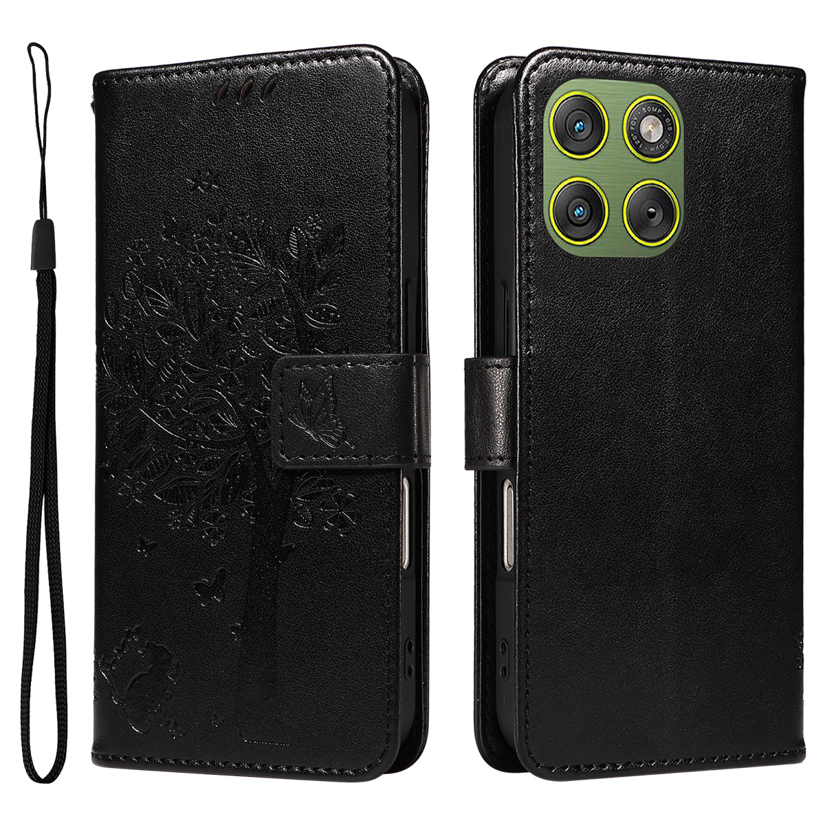 For Motorola Edge 70 5G Phone Case with Stand Cat Tree Pattern Leather Wallet Mobile Cover -  Black
