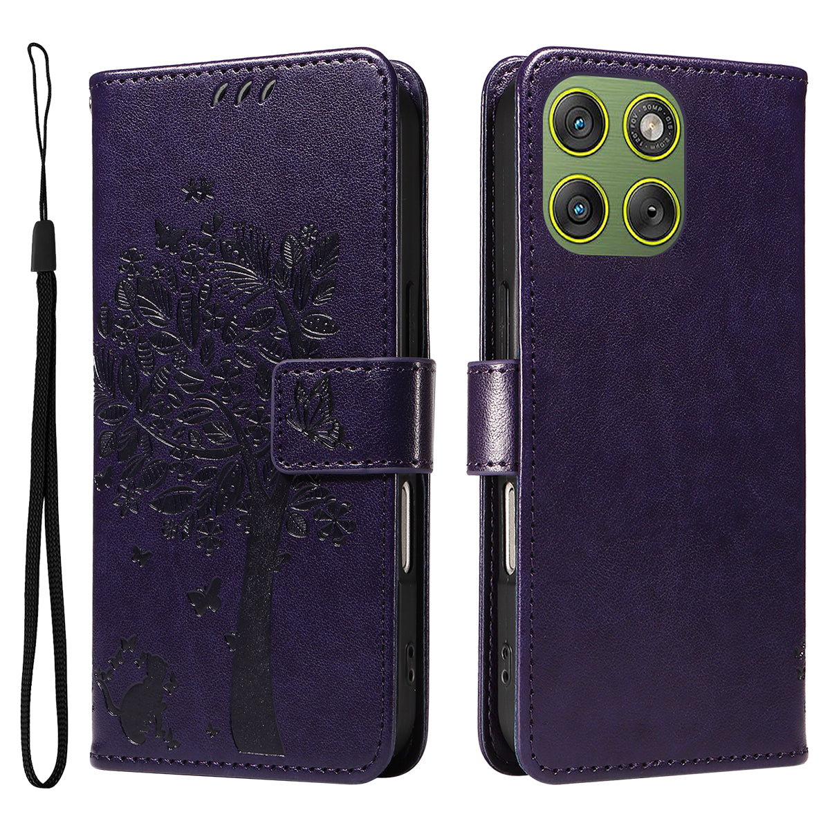 For Motorola Edge 70 5G Phone Case with Stand Cat Tree Pattern Leather Wallet Mobile Cover - Purple