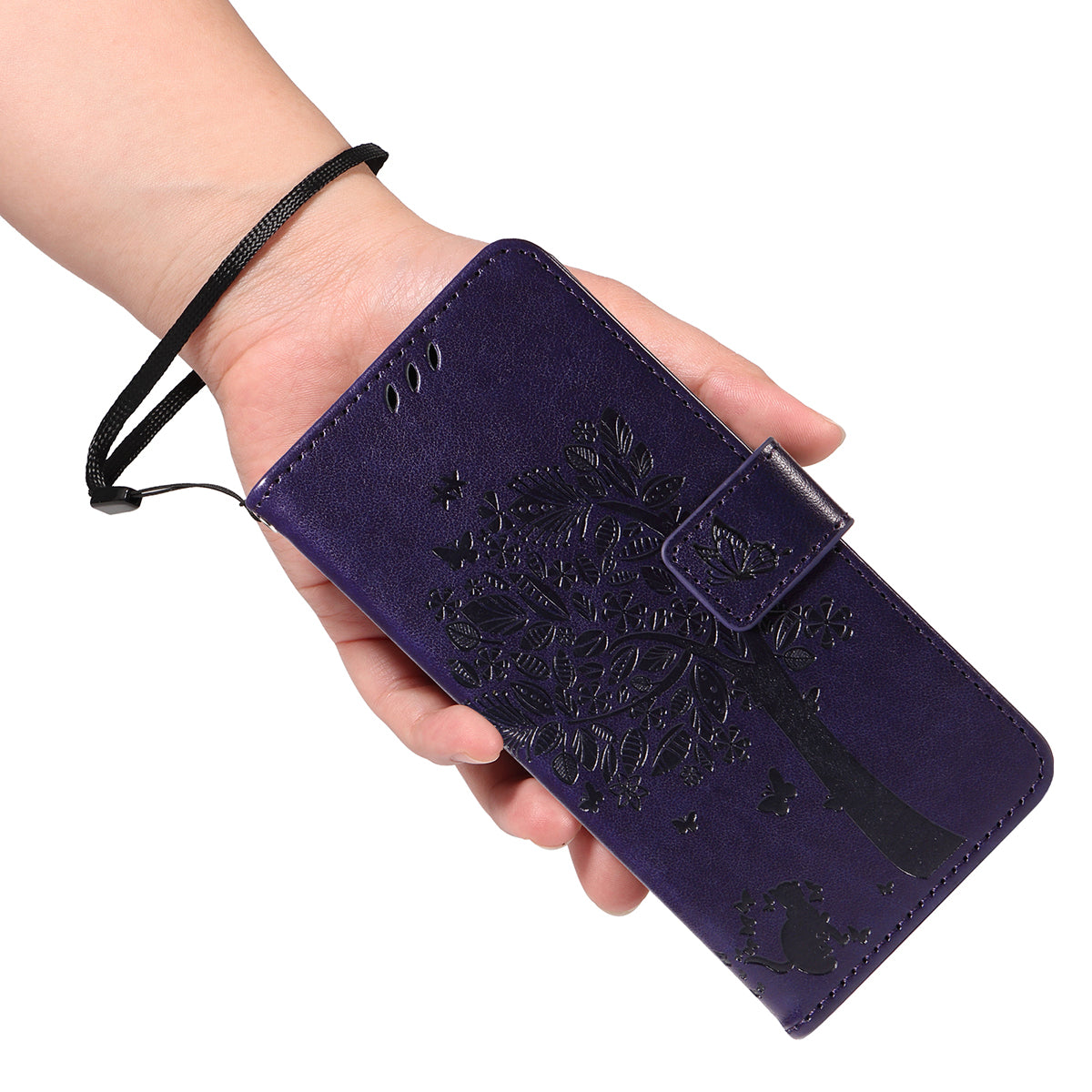 For Motorola Edge 70 5G Phone Case with Stand Cat Tree Pattern Leather Wallet Mobile Cover - Purple