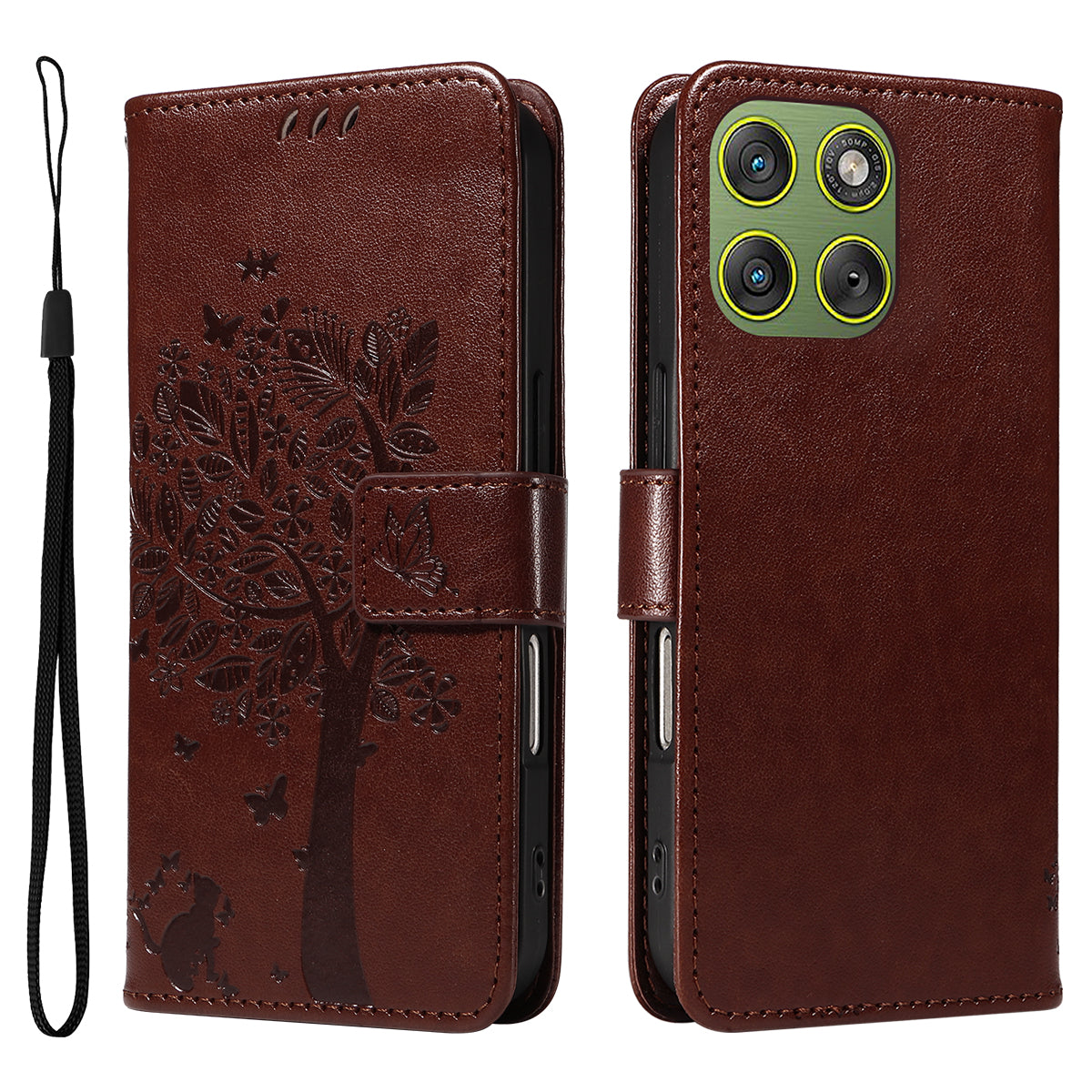 For Motorola Edge 70 5G Phone Case with Stand Cat Tree Pattern Leather Wallet Mobile Cover - Coffee