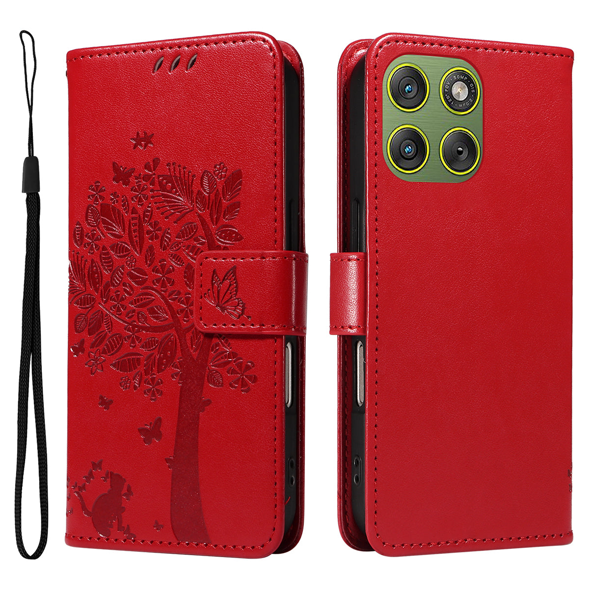 For Motorola Edge 70 5G Phone Case with Stand Cat Tree Pattern Leather Wallet Mobile Cover - Red